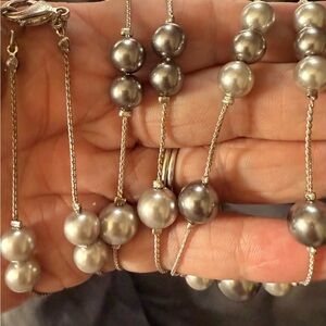Signed RMN beautiful silver faux pearls on a beautiful chain they are 25-27 inch